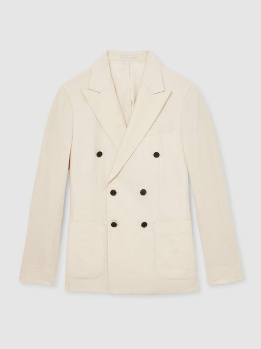 Linen Double-Breasted Suit Slim-Fit Blazer Stone | Mens