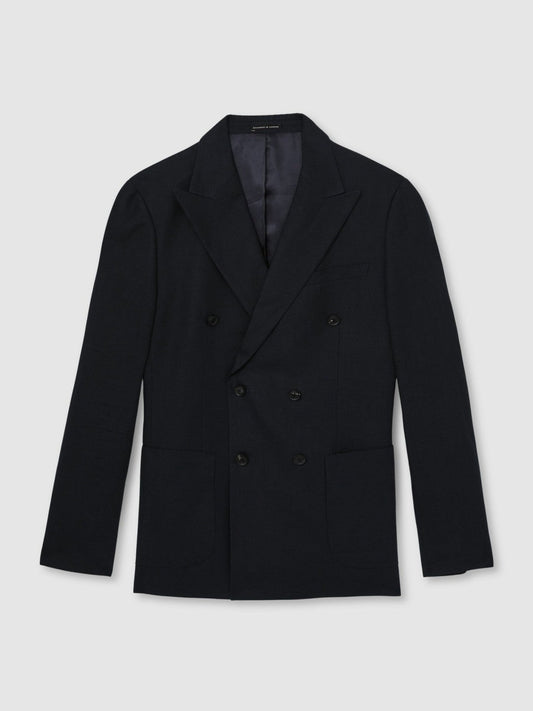 Linen Double-Breasted Suit Slim-Fit Blazer Navy | Mens