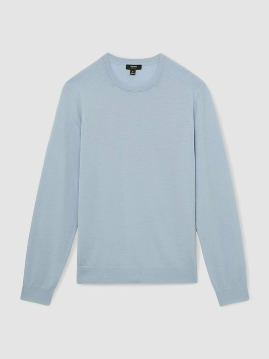 Merino Wool Crew Neck Jumper Soft Blue | Mens
