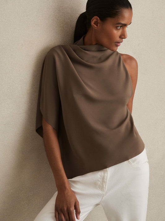 One-Shoulder Draped Top Mink | Womens