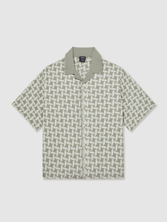 | Ché Motif-Embroidered Shirt Sage/White | Mens