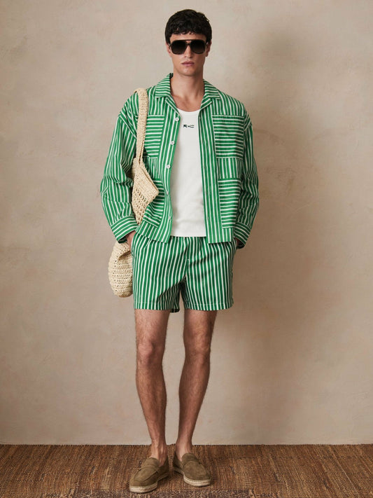 | Ché Poplin Stripe Pocket Shirt Bright Green/White | Mens