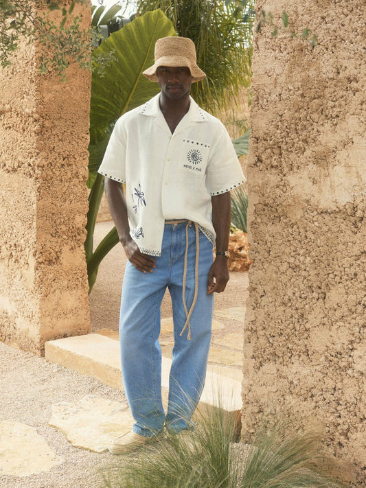 | Ché Cotton-Linen Palm Shirt White | Mens