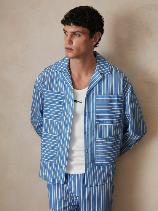 | Ché Poplin Stripe Pocket Shirt Bright Blue/White | Mens
