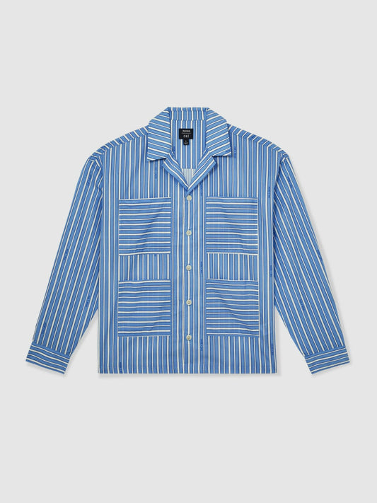 | Ché Poplin Stripe Pocket Shirt Bright Blue/White | Mens