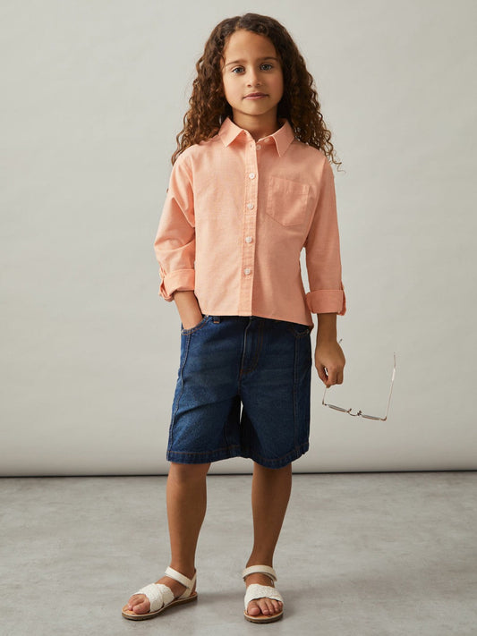 13-14 yrs Linen Roll-Cuff Shirt Peach | Children