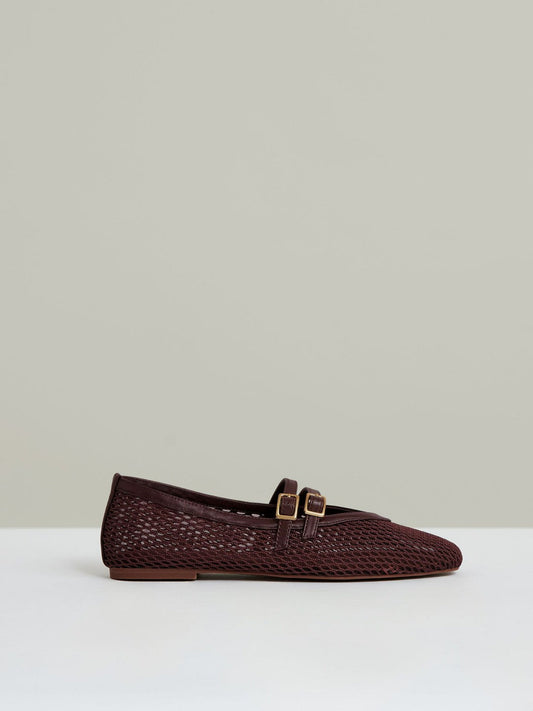 Mesh Double-Strap Ballet Flats Oxblood | Womens