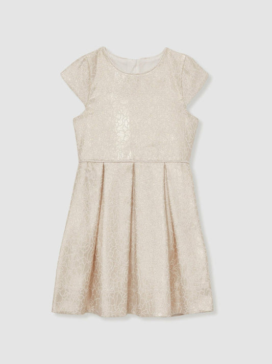 13-14 yrs Brocade Cap-Sleeve Pleated Dress Ivory | Children