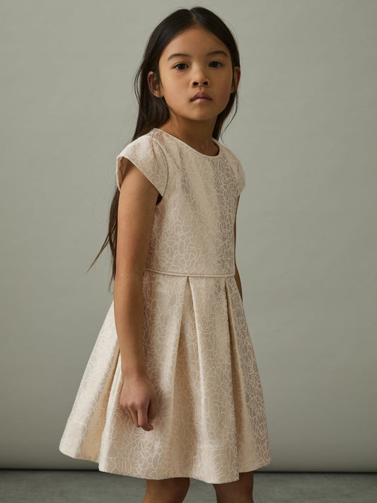 13-14 yrs Brocade Cap-Sleeve Pleated Dress Ivory | Children