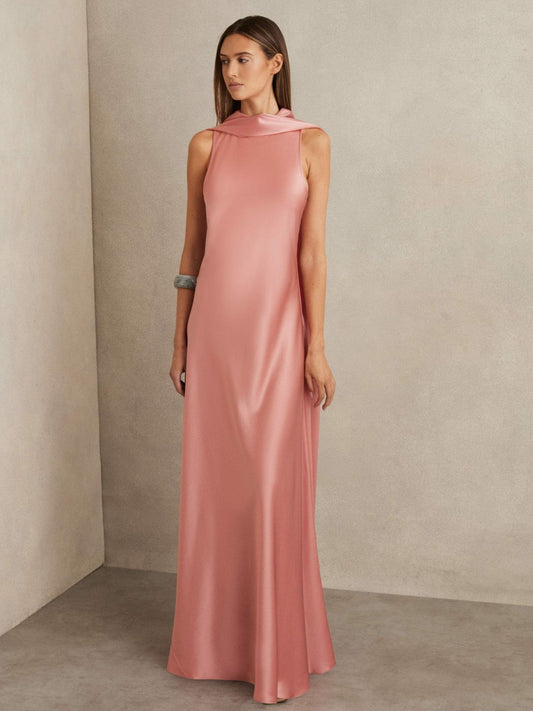 Petite Satin Cape Maxi Dress Pink | Womens
