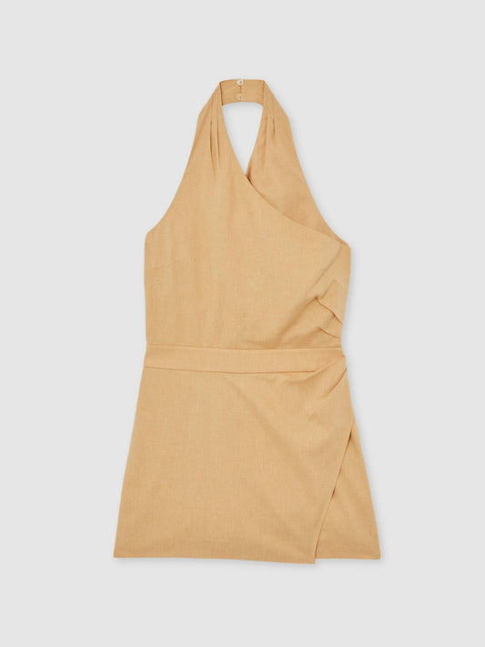 Lyocell Cotton Halter Skort Playsuit Camel | Womens