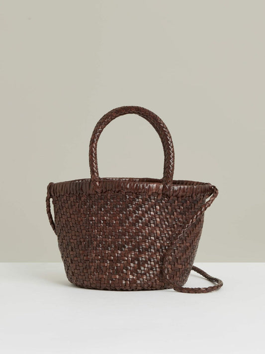 Leather Woven Mini Tote Bag Chocolate | Womens