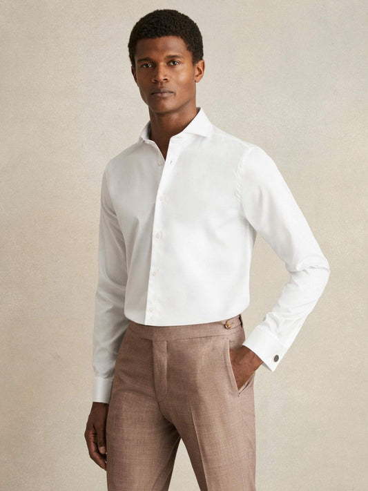 Double-Cuff Two-Fold Cotton Shirt White | Mens
