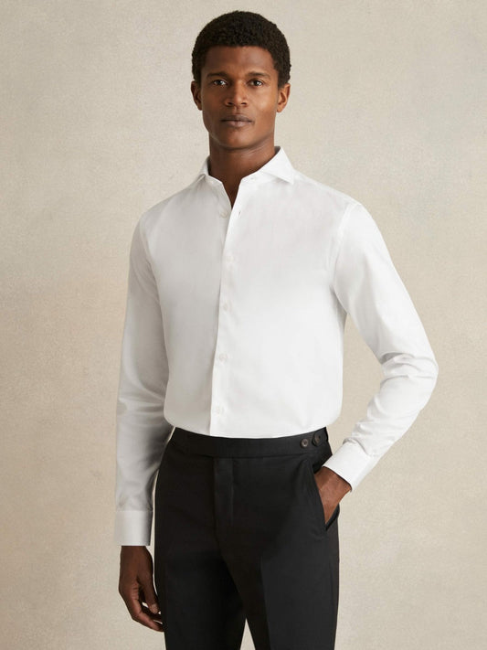 Regular Fit Slim-Fit Cotton Double-Cuff Shirt White | Mens