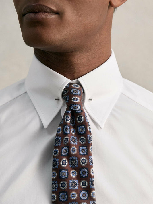Slim Fit Cotton Pin Collar Shirt White | Mens