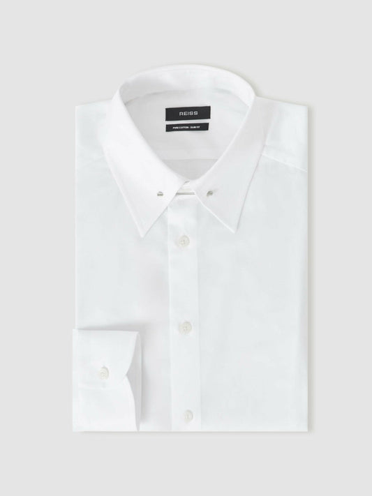 Slim Fit Cotton Pin Collar Shirt White | Mens