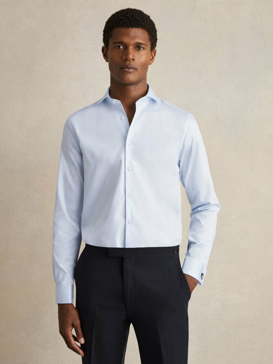 Regular Fit Slim-Fit Cotton Double-Cuff Shirt Soft Blue | Mens