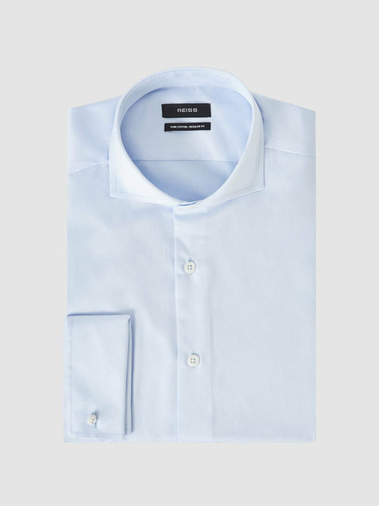 Regular Fit Slim-Fit Cotton Double-Cuff Shirt Soft Blue | Mens