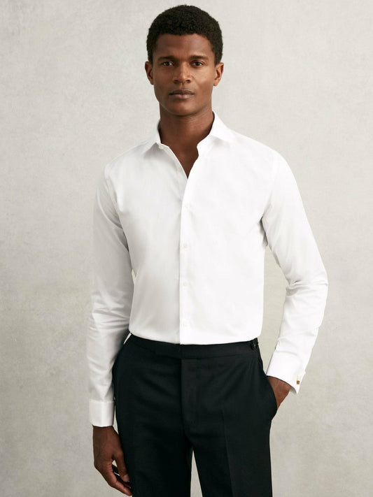 Regular Fit Slim-Fit Cotton-Sateen Shirt White | Mens