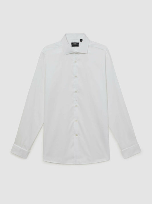 Regular Fit Slim-Fit Cotton-Sateen Shirt White | Mens
