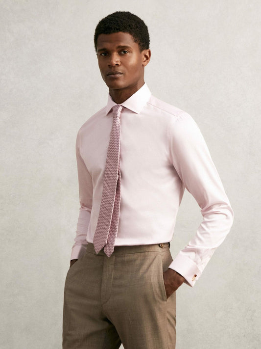 Regular Fit Slim-Fit Cotton-Sateen Shirt Pink | Mens
