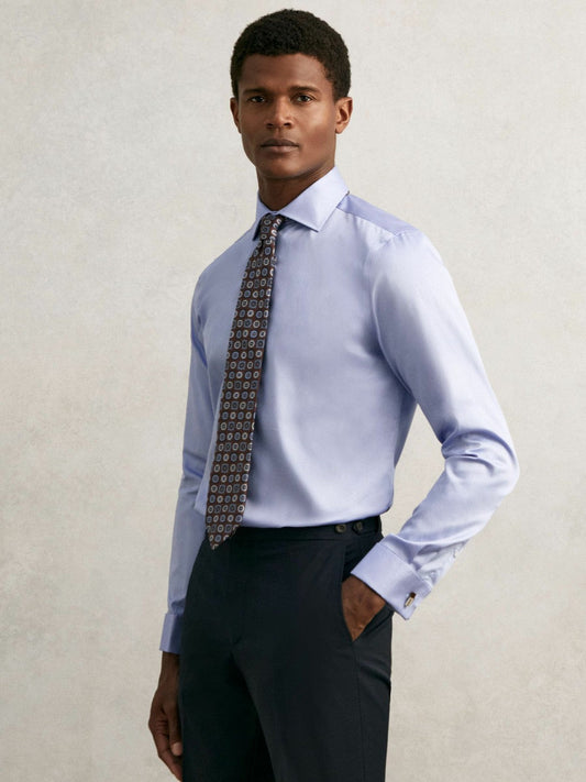 Regular Fit Slim-Fit Cotton-Sateen Shirt Mid Blue | Mens