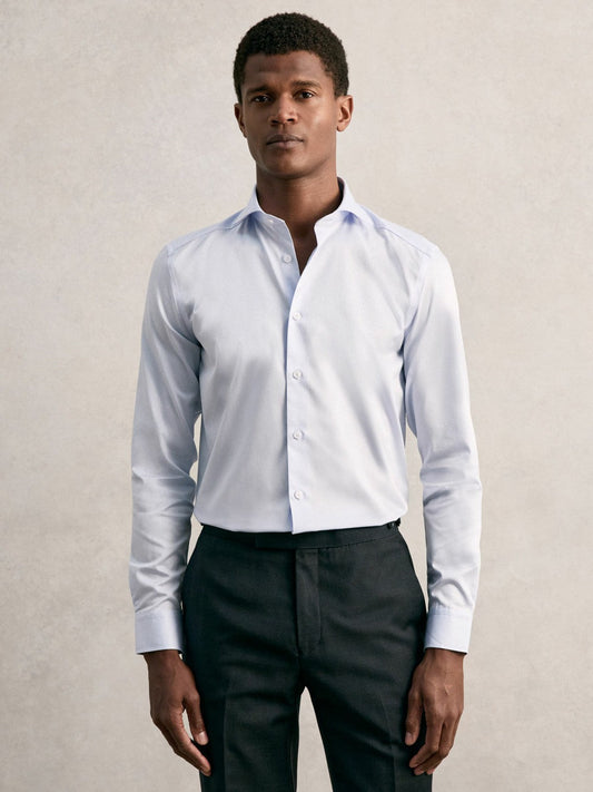 Regular Fit Cotton Sateen Shirt Mid Blue | Mens