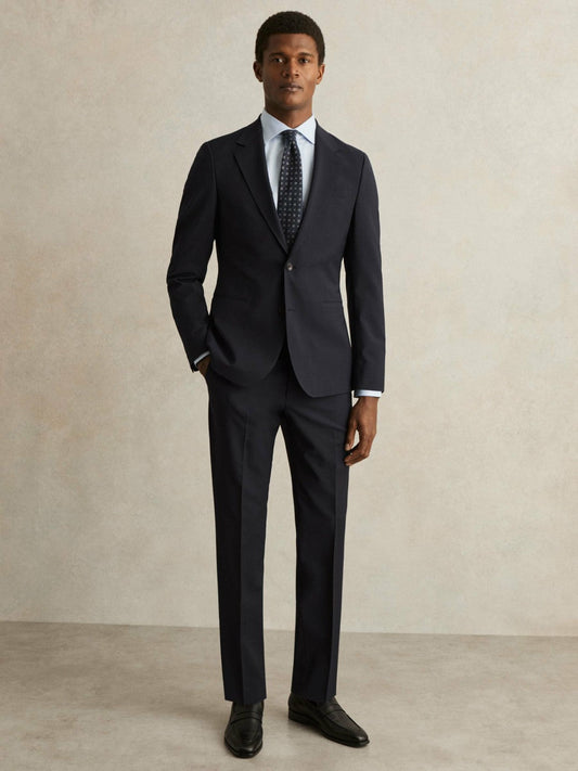 Wool-Blend Single-Breasted Suit Blazer Slim-Fit Navy | Mens