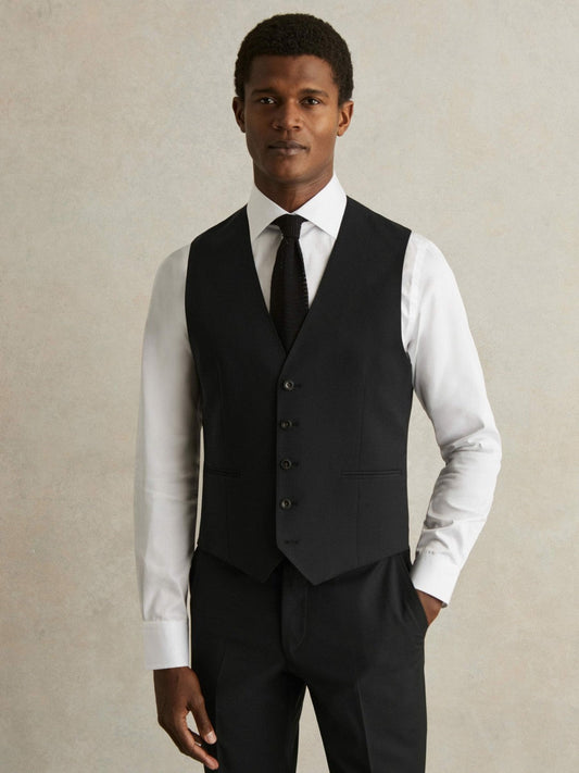 Wool-Blend Slim-Fit Waistcoat Black | Mens