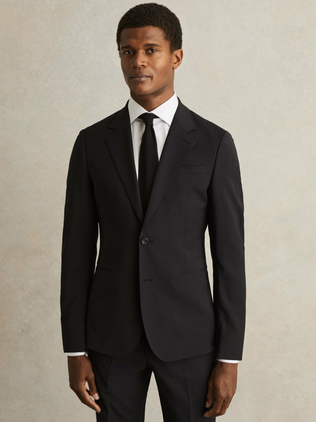 Wool-Blend Single-Breasted Suit Blazer Slim-Fit Black | Mens