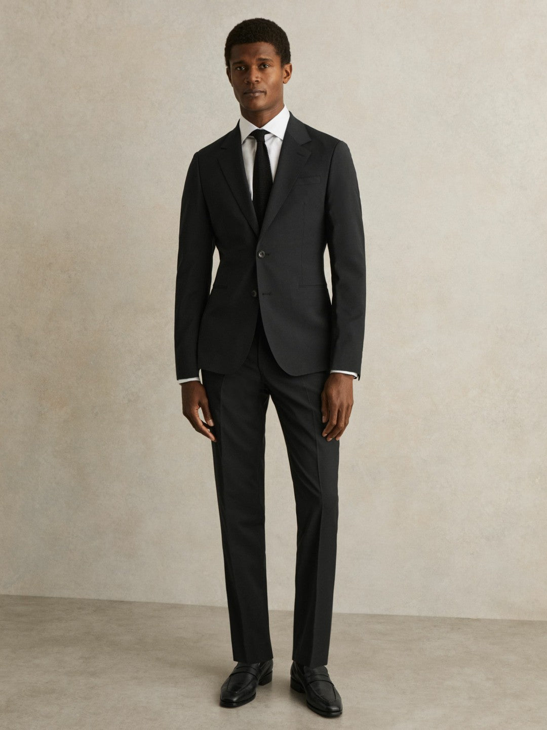 Wool-Blend Single-Breasted Suit Blazer Slim-Fit Black | Mens