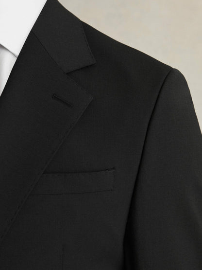 Wool-Blend Single-Breasted Suit Blazer Slim-Fit Black | Mens