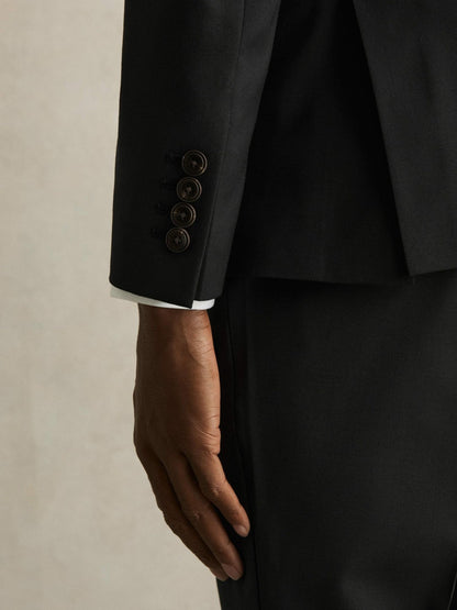 Wool-Blend Single-Breasted Suit Blazer Slim-Fit Black | Mens