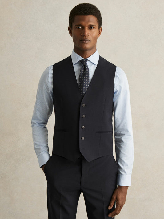 Wool-Blend Slim-Fit Waistcoat Navy | Mens