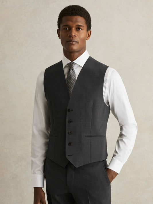 Wool-Blend Slim-Fit Waistcoat Grey | Mens