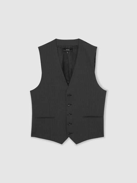 Wool-Blend Slim-Fit Waistcoat Grey | Mens