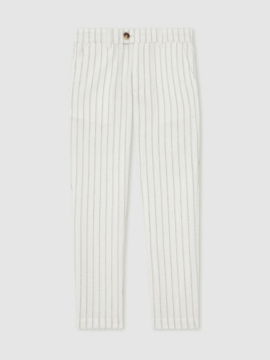 13-14 yrs Cotton Pinstripe Trousers Regular-Fit Off White/Taupe Brown | Children
