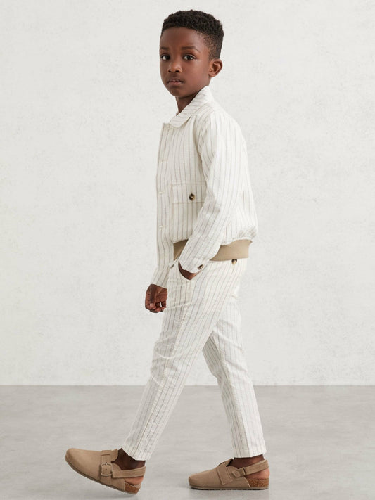 13-14 yrs Cotton Pinstripe Trousers Regular-Fit Off White/Taupe Brown | Children