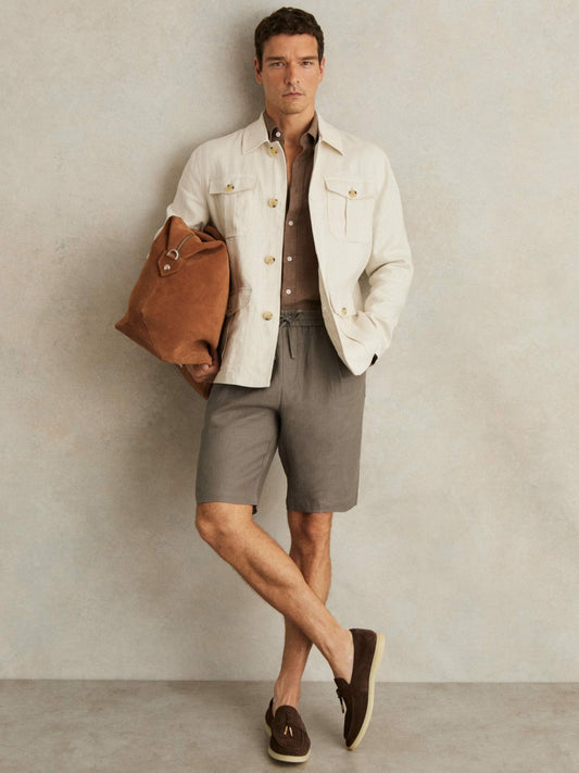 Linen Drawstring Shorts Mushroom Brown | Mens