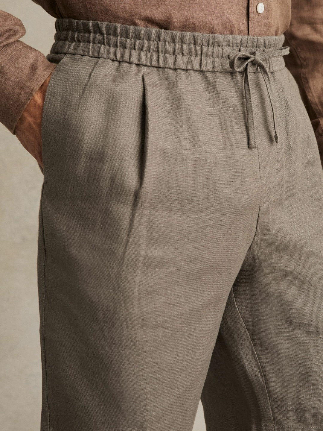 Linen Drawstring Shorts Mushroom Brown | Mens
