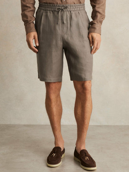 Linen Drawstring Shorts Mushroom Brown | Mens
