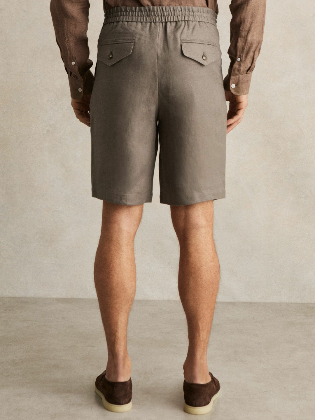 Linen Drawstring Shorts Mushroom Brown | Mens