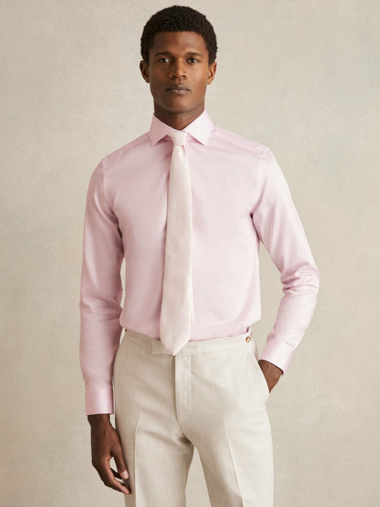 Slim Fit Cotton Sateen Shirt Pink | Mens