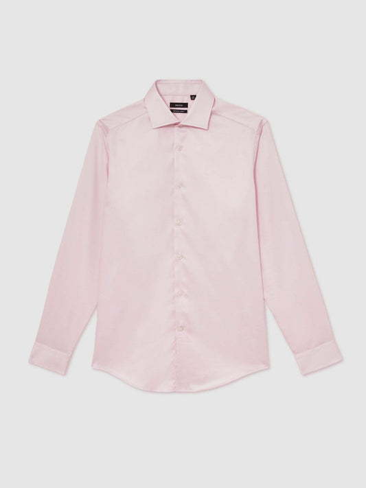 Slim Fit Cotton Sateen Shirt Pink | Mens