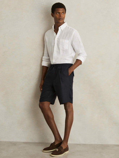 Linen Drawstring Shorts Navy | Mens