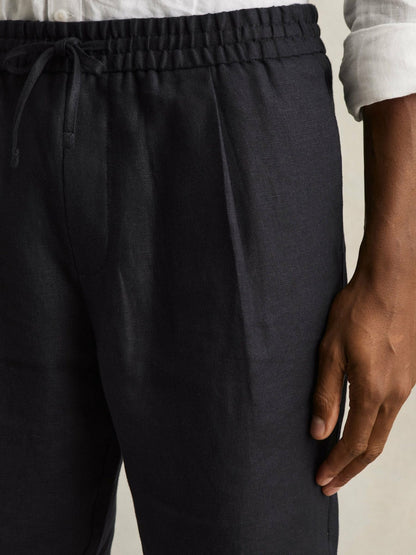 Linen Drawstring Shorts Navy | Mens