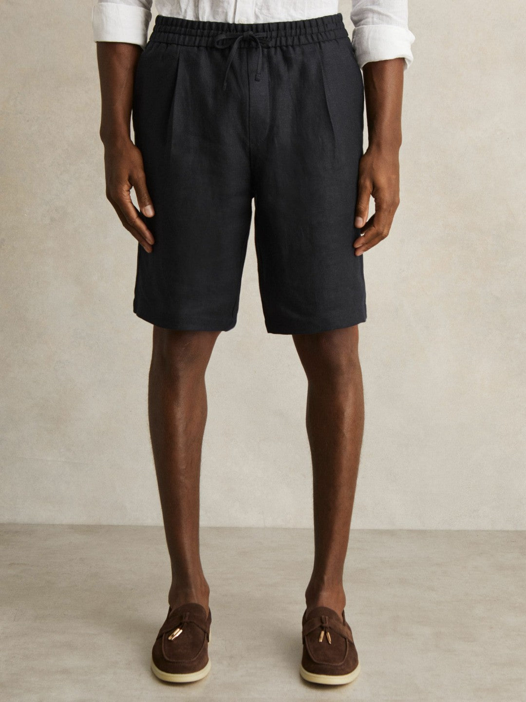 Linen Drawstring Shorts Navy | Mens