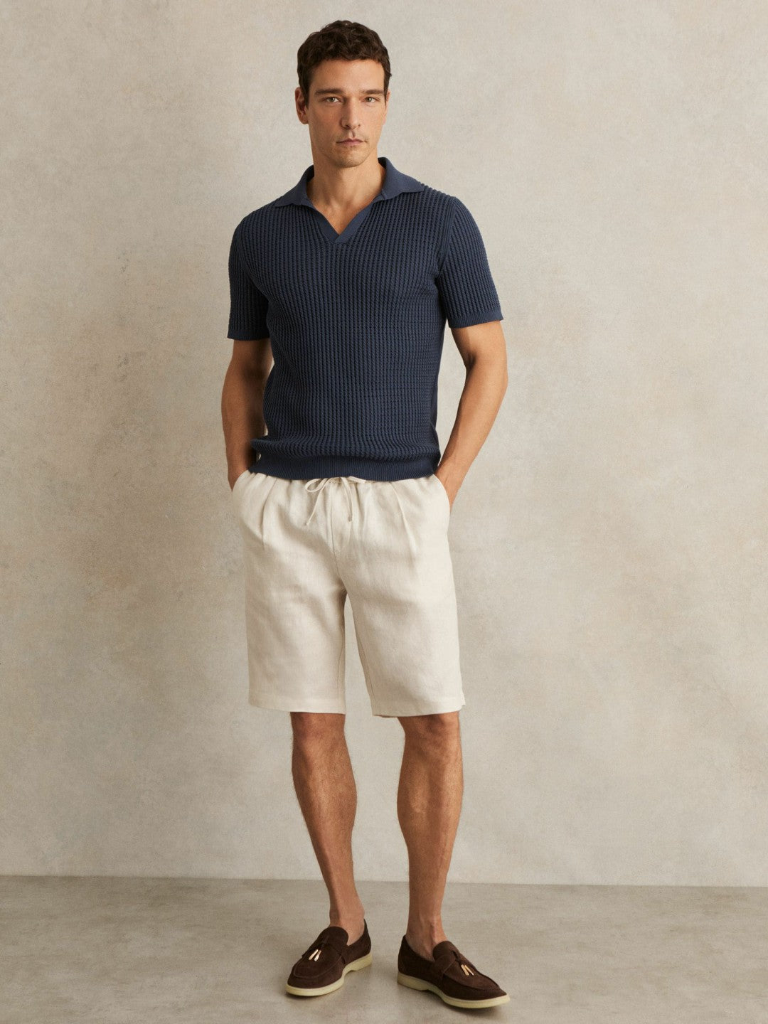 Linen Drawstring Shorts Stone | Mens