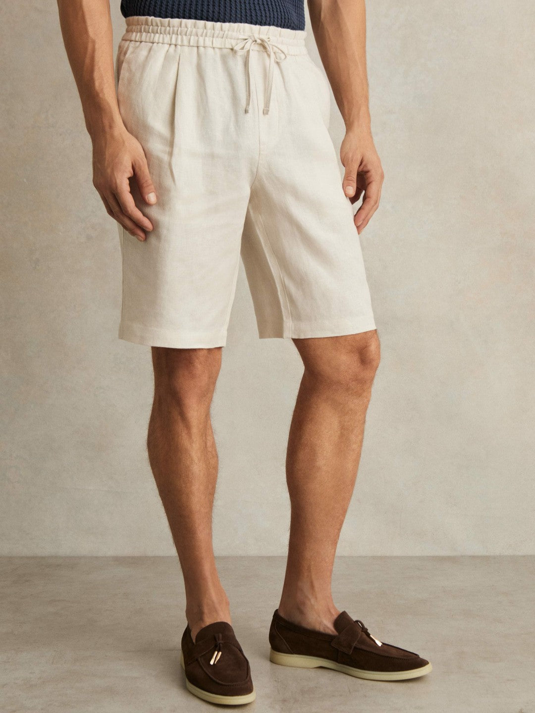 Linen Drawstring Shorts Stone | Mens