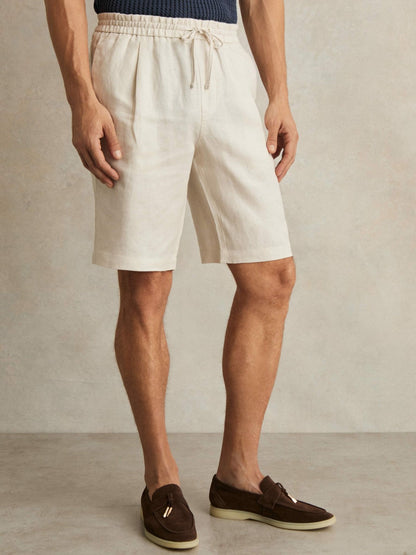 Linen Drawstring Shorts Stone | Mens
